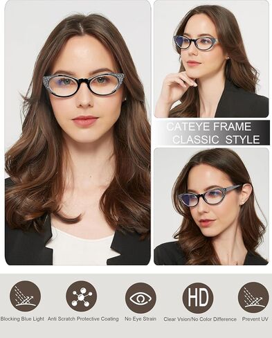 نظارات قراءة عين القطة من EYEURL للنساء - مجموعة من 3 قارئات أزياء للسيدات تحجب الضوء الأزرق مع مفصلات زنبركية مرنة، مضادة للوهج والأشعة فوق البنفسجية +1.50 نظارات، بني/أخضر/أرجواني in Kuwait