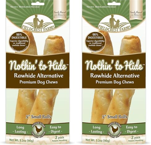 Fieldcrest Farms Nothing to Hide Natural Rawhide Alternative 5'' Rolls for Dogs - 3 Pack (6 Chews) Premium Grade Easily Digestible Chews (Chicken) in Kuwait