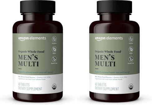 Amazon Elements Organic Whole Food Men's Multivitamin Tablets, 60 Count in Kuwait