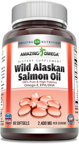 Amazing Omega Wild Alaskan Salmon Oil 2400mg Per Serving 120 Softgels Supplement | Omega-3, EPA/DHA, Vitamin D & Astaxanthin in Saudi Arabia