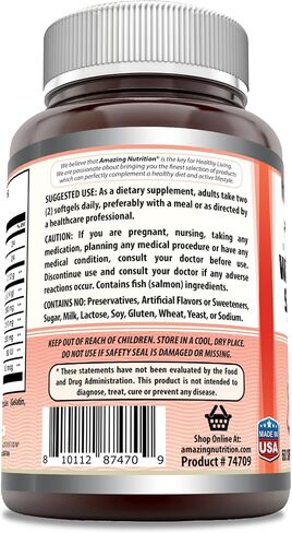 Amazing Omega Wild Alaskan Salmon Oil 2400mg Per Serving 120 Softgels Supplement | Omega-3, EPA/DHA, Vitamin D & Astaxanthin in Saudi Arabia