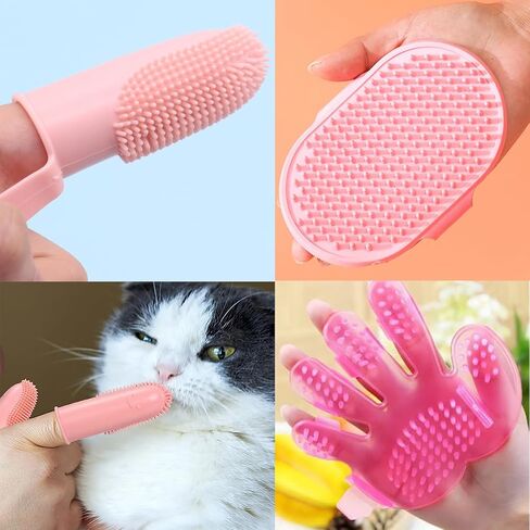9pcs Cat Brush Kit Cat Grooming ، فرشاة التنظيف الذاتي تزيل الشعر الفضفاض ، فرشاة الحمام ، قفاز التدليك ، مقص الأظافر ، مشط البراغيث (9 مساءً) in Kuwait