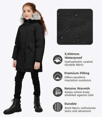 Wantdo Girl's Winter Coat Warm Windproof Insulated Hiking Warm Long Sleeve Puffer Outdoor Running Fall Jacket with Hood in Kuwait