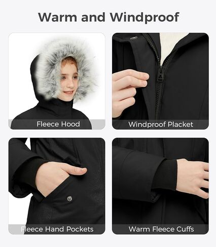 Wantdo Girl's Winter Coat Warm Windproof Insulated Hiking Warm Long Sleeve Puffer Outdoor Running Fall Jacket with Hood in Kuwait
