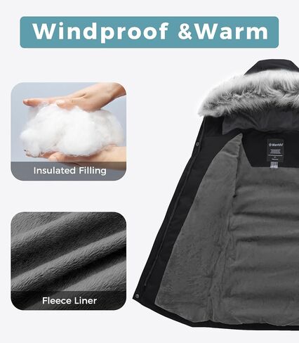 Wantdo Girl's Winter Coat Warm Windproof Insulated Hiking Warm Long Sleeve Puffer Outdoor Running Fall Jacket with Hood in Kuwait