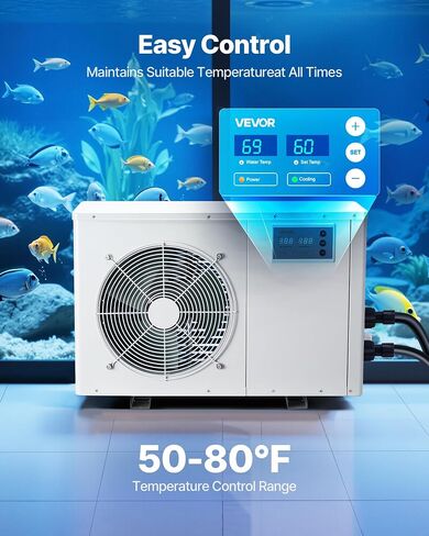 Vevor Aquarium Chiller 500 Gallon ، 1-1/2 HP Water Chiller for the-the-toying ، تبريد سريع لخزان السمك ، axolotl ، الشعاب المرجانية ، ضاغط التبريد الهادئ ، مبخر التيتانيوم ، تجهيزات كاملة in Saudi Arabia