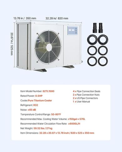 Vevor Aquarium Chiller 500 Gallon ، 1-1/2 HP Water Chiller for the-the-toying ، تبريد سريع لخزان السمك ، axolotl ، الشعاب المرجانية ، ضاغط التبريد الهادئ ، مبخر التيتانيوم ، تجهيزات كاملة in Saudi Arabia