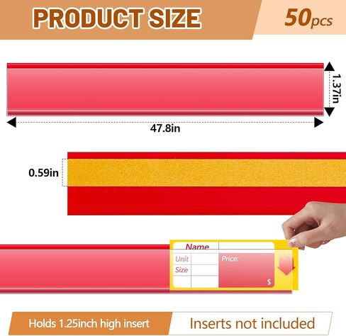 Spiareal 50 Pcs 47.8 x 1.38 Inch Shelf Label Strips Adhesive Back Stick on Data Price Tag Holder Clear PVC Black Back Adhesive Ticket Channel for Supermarkets Convenience Shops in Saudi Arabia