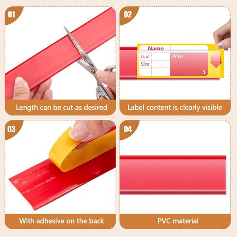 Spiareal 50 Pcs 47.8 x 1.38 Inch Shelf Label Strips Adhesive Back Stick on Data Price Tag Holder Clear PVC Black Back Adhesive Ticket Channel for Supermarkets Convenience Shops in Saudi Arabia