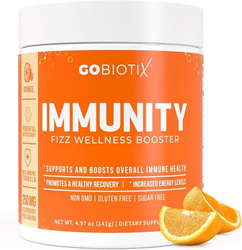 GOBIOTIX Immune Support Supplement - Immunity Defense Powder Wellness Booster - Vegan Superfood - Elderberry, Turmeric, Vitamin C Powder and B12 Vitamin Supplement, Non-GMO and Sugar Free (Orange) in Kuwait