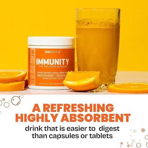 GOBIOTIX Immune Support Supplement - Immunity Defense Powder Wellness Booster - Vegan Superfood - Elderberry, Turmeric, Vitamin C Powder and B12 Vitamin Supplement, Non-GMO and Sugar Free (Orange) in Kuwait