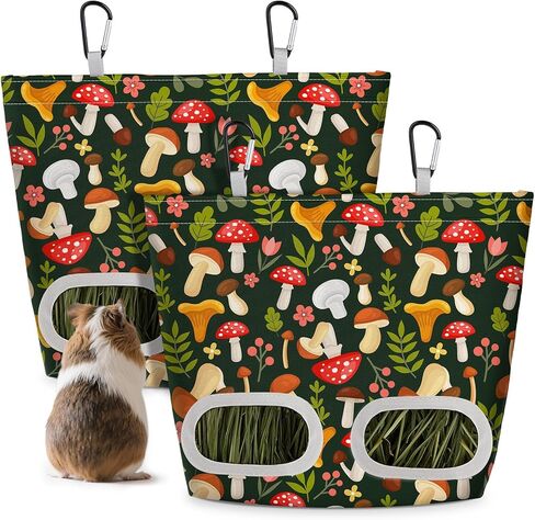 Glittme 2 Pack Guinea Pig Hay Feeder, 11.5x9 Inch Hay Bag for Rabbits, Hanging Hay Holder for Guinea Pigs Cage Hay Feeder for Bunny, Small Pets,Green Mushroom in Saudi Arabia