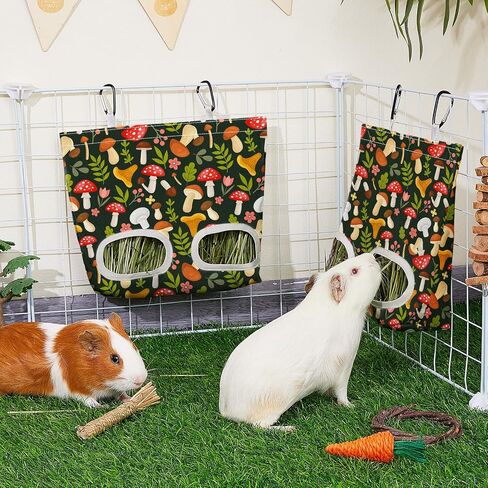 Glittme 2 Pack Guinea Pig Hay Feeder, 11.5x9 Inch Hay Bag for Rabbits, Hanging Hay Holder for Guinea Pigs Cage Hay Feeder for Bunny, Small Pets,Green Mushroom in Saudi Arabia