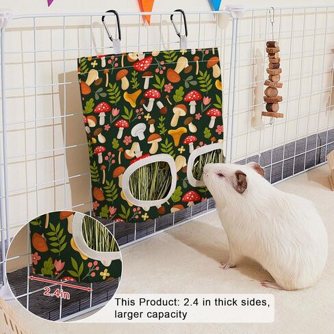 Glittme 2 Pack Guinea Pig Hay Feeder, 11.5x9 Inch Hay Bag for Rabbits, Hanging Hay Holder for Guinea Pigs Cage Hay Feeder for Bunny, Small Pets,Green Mushroom in Saudi Arabia