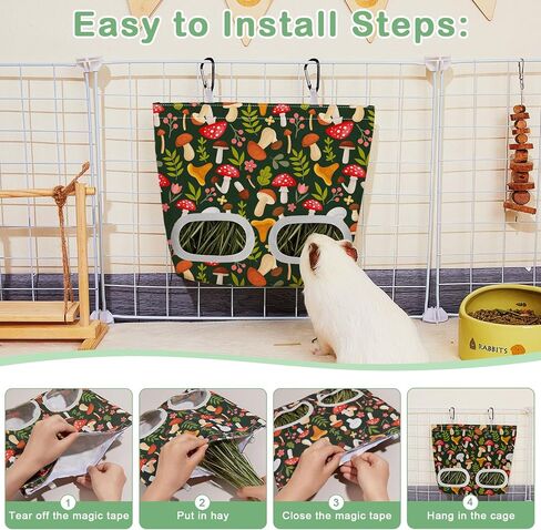 Glittme 2 Pack Guinea Pig Hay Feeder, 11.5x9 Inch Hay Bag for Rabbits, Hanging Hay Holder for Guinea Pigs Cage Hay Feeder for Bunny, Small Pets,Green Mushroom in Saudi Arabia