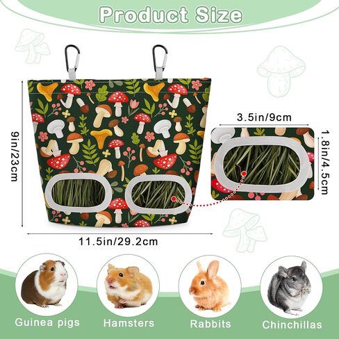 Glittme 2 Pack Guinea Pig Hay Feeder, 11.5x9 Inch Hay Bag for Rabbits, Hanging Hay Holder for Guinea Pigs Cage Hay Feeder for Bunny, Small Pets,Green Mushroom in Saudi Arabia