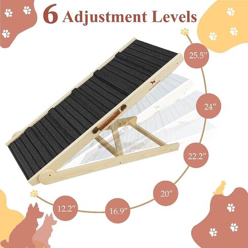 منحدر الكلب القابل للتعديل من Ely Univrsal للسرير-من 12.2 إلى 25.5 بوصة قابلة للطي قابلة للطي للكلاب الكبيرة ، منحدر من الخشب الصلب للكلاب للوصول إلى السرير ، حمولة 200 رطل ، غير قابلة للانزلاق in Kuwait