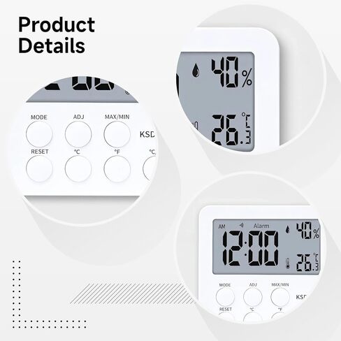 مقياس حرارة مقياس الرطوبة الرقمية LCD مع الساعة والإنذار ، شاشة رطوبة درجة حرارة terrarium للزواحف أو الجدول أو الحائط ، 3.5 × 3.5 × 1.1 بوصة in Saudi Arabia