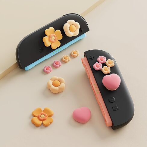 GeekShare Cross D-Pad Button Caps Thumb Grips Set,Silicone ABXY Key Buttons Sticker Compatible with Nintendo Switch/OLED Joy-Con (Pink & Yellow) in Kuwait