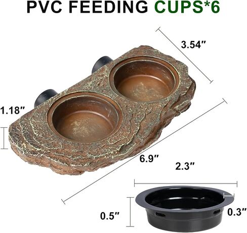 Oiibo Magnetic Reptile Reserger الحافة ، حافة التغذية Crested Gecko مع كؤوس الطعام 6pcs زواحف الطعام ملحقات دبابة صحن المياه لسلاح Dragon Chameleon Snake in Kuwait