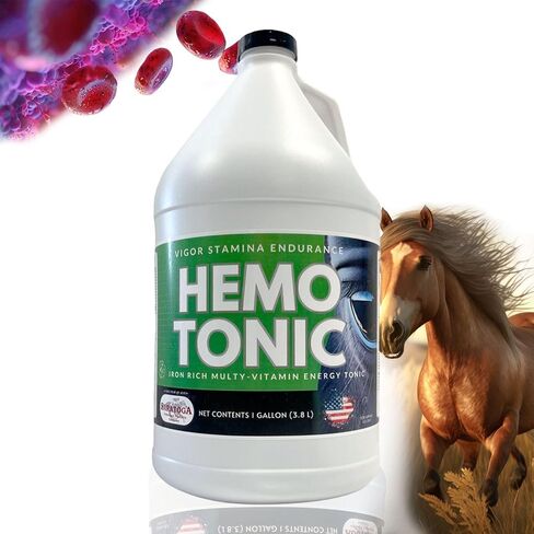 Hemotonic - Iron Grich Multi -Viti -Vitamin Tonic Tonic Power Builder & Energy Revitalizer للخيول بواسطة المنتج البيطري Saratoga (1 QT) in Kuwait