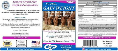 زيادة الوزن للخيول - مكملات فرعية للوزن للخيول - يعزز كتلة العضلات الهزيلة ، الهضم والشهية - 10 رطل ، 1 شهر العرض in Kuwait
