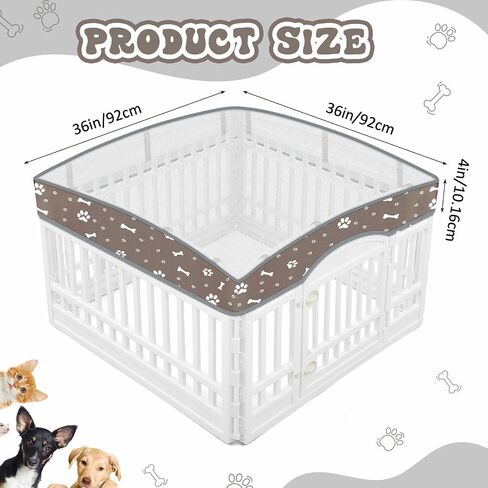 Dog Playpen Mesh Top Lid Fits for 36 Inch 4 Panels Regular Square Plastic Exercise Pet Pen, Summer Breathable Pet Playpen Shade Cover for Dog Crate Pad Puppy, Cover Only, Fence Not Included(Gray) in Saudi Arabia