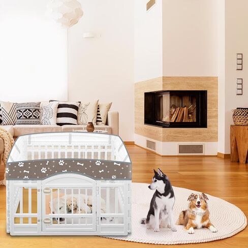 Dog Playpen Mesh Top Lid Fits for 36 Inch 4 Panels Regular Square Plastic Exercise Pet Pen, Summer Breathable Pet Playpen Shade Cover for Dog Crate Pad Puppy, Cover Only, Fence Not Included(Gray) in Saudi Arabia