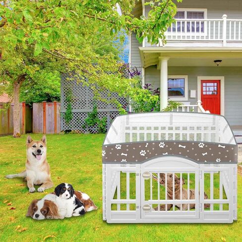 Dog Playpen Mesh Top Lid Fits for 36 Inch 4 Panels Regular Square Plastic Exercise Pet Pen, Summer Breathable Pet Playpen Shade Cover for Dog Crate Pad Puppy, Cover Only, Fence Not Included(Gray) in Saudi Arabia