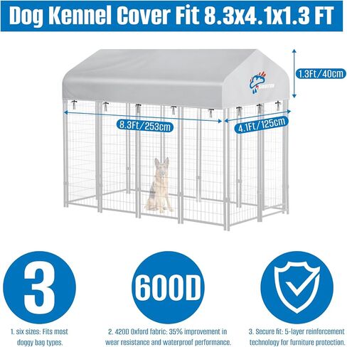 Siruiton 8x4ft في الهواء الطلق الكلب بديل بديل ، نسيج 600D Oxford الثقيلة مع Sun/Rain Dog Play Top Cover Sun Shade. (يغطي فقط) in Kuwait