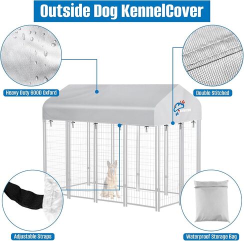 Siruiton 8x4ft في الهواء الطلق الكلب بديل بديل ، نسيج 600D Oxford الثقيلة مع Sun/Rain Dog Play Top Cover Sun Shade. (يغطي فقط) in Kuwait