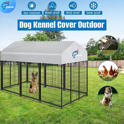 Siruiton 8x4ft في الهواء الطلق الكلب بديل بديل ، نسيج 600D Oxford الثقيلة مع Sun/Rain Dog Play Top Cover Sun Shade. (يغطي فقط) in Kuwait