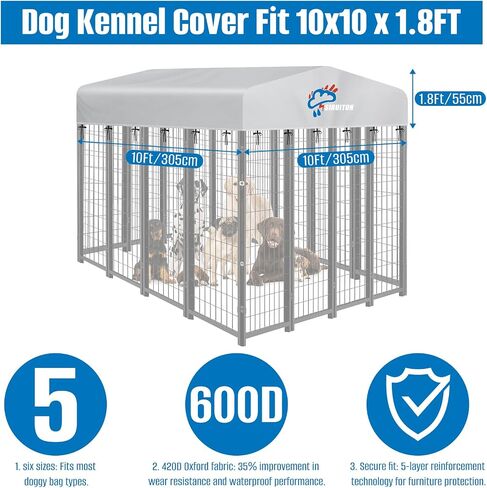 Siruiton 8x4ft في الهواء الطلق الكلب بديل بديل ، نسيج 600D Oxford الثقيلة مع Sun/Rain Dog Play Top Cover Sun Shade. (يغطي فقط) in Kuwait