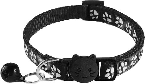 2 Pack Breakaway Cat Collars with Bells, Reflective Design and Claw Print Design, Safety Buckle Kitten Collars Adjustable from 7.5 to 12.5 Inches (Black) in Saudi Arabia