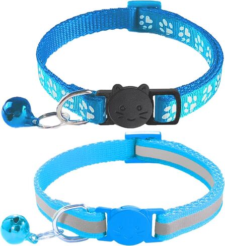 2 Pack Breakaway Cat Collars with Bells, Reflective Design and Claw Print Design, Safety Buckle Kitten Collars Adjustable from 7.5 to 12.5 Inches (Black) in Saudi Arabia