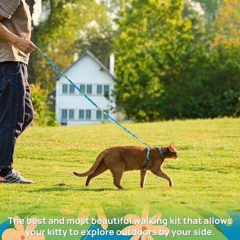 Cat Harness and Leash Set - Escape Proof Adjustable Cat Harness, Comfortable Soft Lightweight, Use Safe & Easy, Walking Travel Kitten Harness for Small Medium Large Cats (Hawaii Green) in Kuwait