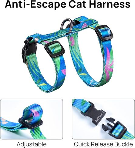 Cat Harness and Leash Set - Escape Proof Adjustable Cat Harness, Comfortable Soft Lightweight, Use Safe & Easy, Walking Travel Kitten Harness for Small Medium Large Cats (Hawaii Green) in Kuwait