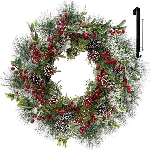 FINECASA 24 Inches Christmas Wreath,Artificial Christmas Wreaths for Front Door Christmas,Christmas Wreath with Pine Needles Pine Cones and Red Berries for Home Decor Christmas Winter Decorations. in Saudi Arabia