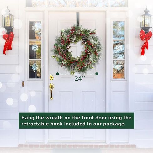FINECASA 24 Inches Christmas Wreath,Artificial Christmas Wreaths for Front Door Christmas,Christmas Wreath with Pine Needles Pine Cones and Red Berries for Home Decor Christmas Winter Decorations. in Saudi Arabia