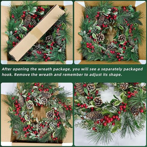 FINECASA 24 Inches Christmas Wreath,Artificial Christmas Wreaths for Front Door Christmas,Christmas Wreath with Pine Needles Pine Cones and Red Berries for Home Decor Christmas Winter Decorations. in Saudi Arabia