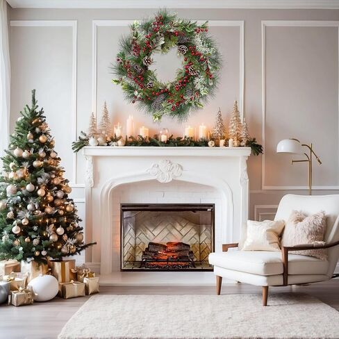 FINECASA 24 Inches Christmas Wreath,Artificial Christmas Wreaths for Front Door Christmas,Christmas Wreath with Pine Needles Pine Cones and Red Berries for Home Decor Christmas Winter Decorations. in Saudi Arabia