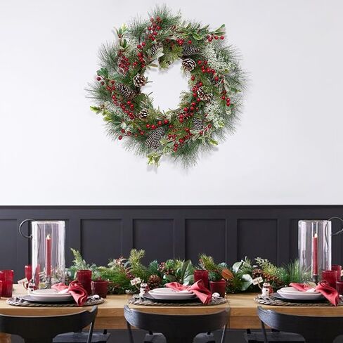 FINECASA 24 Inches Christmas Wreath,Artificial Christmas Wreaths for Front Door Christmas,Christmas Wreath with Pine Needles Pine Cones and Red Berries for Home Decor Christmas Winter Decorations. in Saudi Arabia