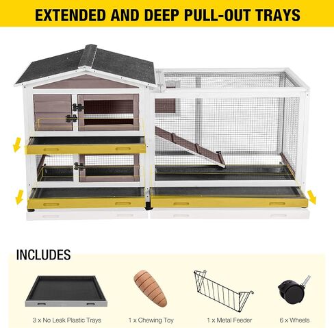 Aivituvin Rabbit Hutch 62" Rabbit Cage Indoor Outdoor Guinea Pig Cage on Wheels Bunny Cage with 3 Deep No Leakage Pull Out Tray,Waterproof Roof (Grey) in Saudi Arabia