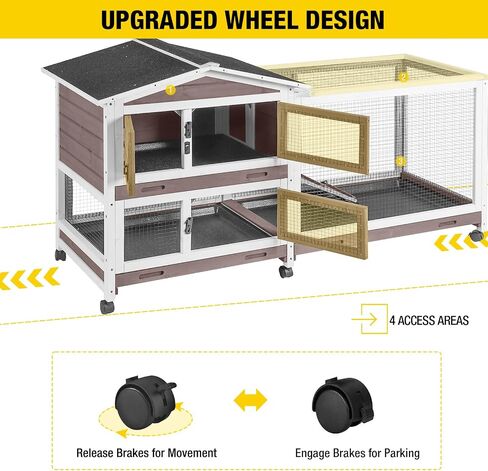 Aivituvin Rabbit Hutch 62" Rabbit Cage Indoor Outdoor Guinea Pig Cage on Wheels Bunny Cage with 3 Deep No Leakage Pull Out Tray,Waterproof Roof (Grey) in Saudi Arabia