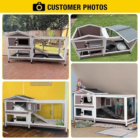 Aivituvin Rabbit Hutch 62" Rabbit Cage Indoor Outdoor Guinea Pig Cage on Wheels Bunny Cage with 3 Deep No Leakage Pull Out Tray,Waterproof Roof (Grey) in Saudi Arabia