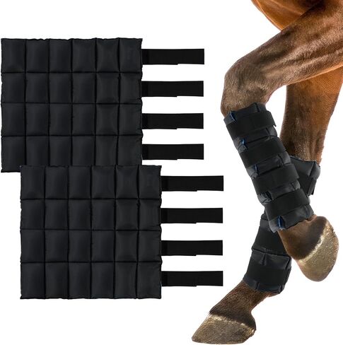 Horse Leg Wraps Set of 2, Horse Ice Leg Boots Perfect for Equestrian Training& Daily Use, Comfortable and Premium Support for Injury Recovery to Fit for All Horses(Black & Blue, 2Pack) in Kuwait