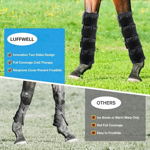 Horse Leg Wraps Set of 2, Horse Ice Leg Boots Perfect for Equestrian Training& Daily Use, Comfortable and Premium Support for Injury Recovery to Fit for All Horses(Black & Blue, 2Pack) in Kuwait