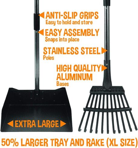 Bodhi Dog Pooper Scooper للكلاب الكبيرة - مغرفة أنبوب معدني ثقيل مع صينية ومقبض طويلة - مغرفة أنبوب الكلب للبناء والعشب والشارع والحصى والطرف الخارجية - أداة تنظيف النفايات للحيوانات الأليفة in Kuwait