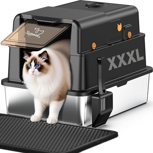 L7 مربع فضلات الفولاذ L7 Ultraless مع نظام التحكم في الرائحة الذكية ، XXL Extra Cat Metal Cat Box مع غطاء للقطط الكبيرة والقطط الكبيرة ، حاوية عالية الجوان in Kuwait
