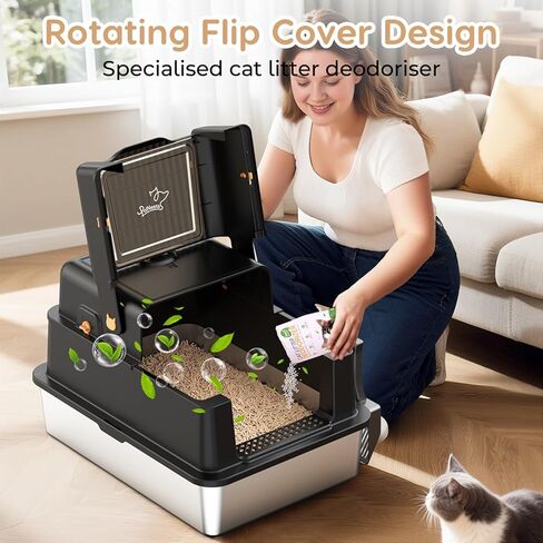 L7 مربع فضلات الفولاذ L7 Ultraless مع نظام التحكم في الرائحة الذكية ، XXL Extra Cat Metal Cat Box مع غطاء للقطط الكبيرة والقطط الكبيرة ، حاوية عالية الجوان in Kuwait